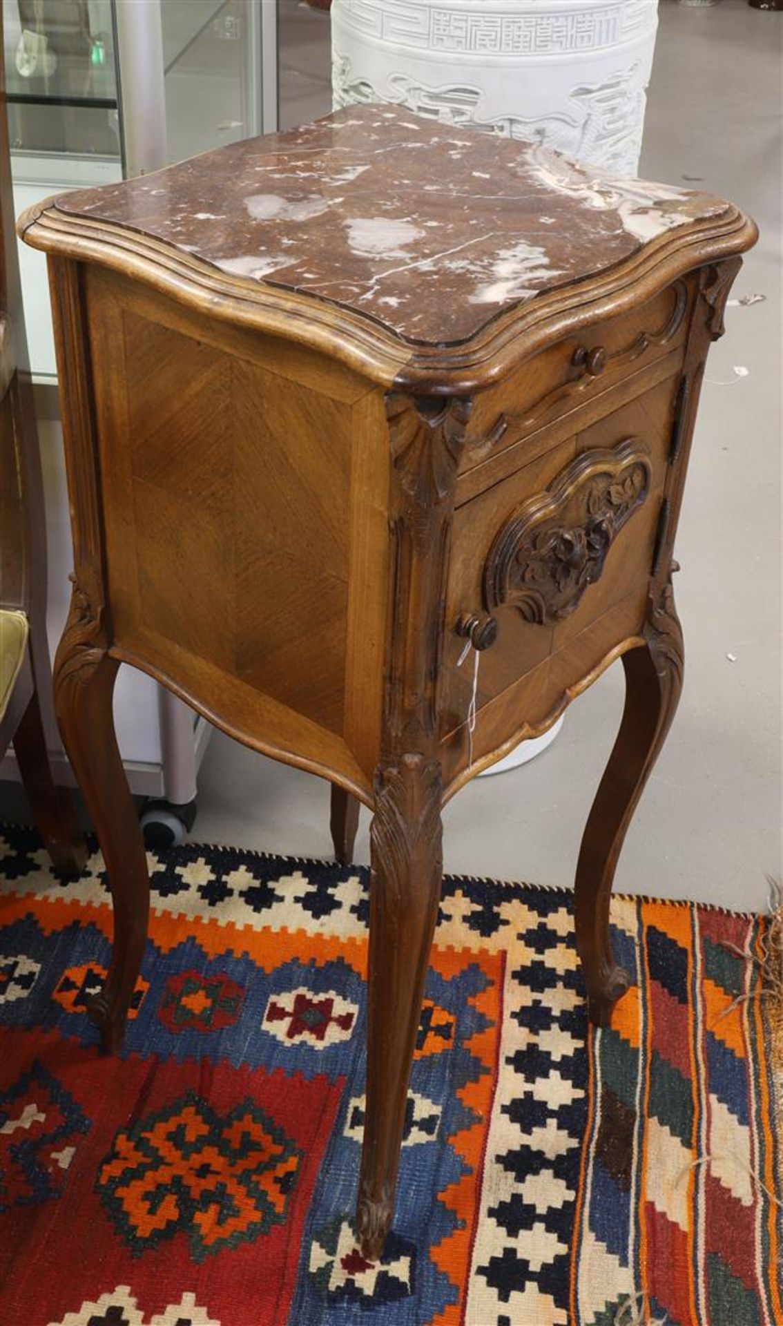 A mahogany bedside table with red marble top, France 19th century - Image 2 of 2