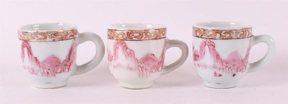 Three porcelain miniature cups with handles, China, Qianlong, 18th century