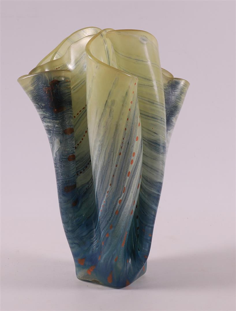 A blue/green glass pleated vase, design & execution: Edith Hagelstange (1934) - Image 8 of 14