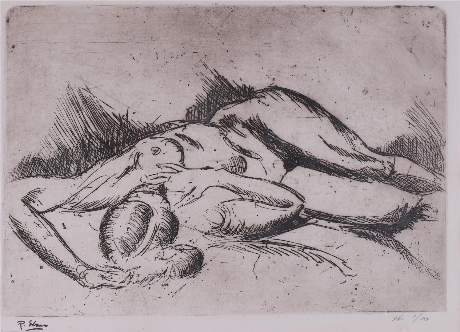Elzer, Ruurd (Sneek,1915 - 1995) 'Recumbent female nude', - Image 2 of 2