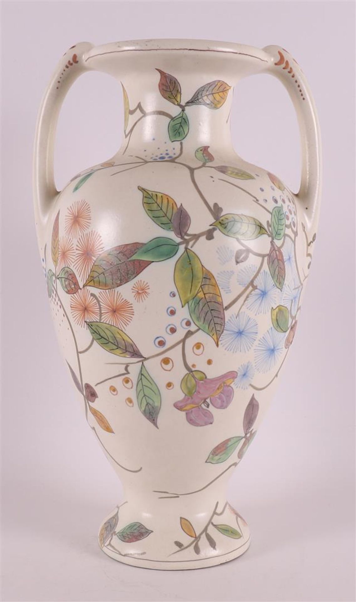 A pottery baluster-shaped vase with handles, ca. 1915. - Image 3 of 7