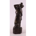A brown patinated bronze Roman/Greek woman with jug on her shoulder.
