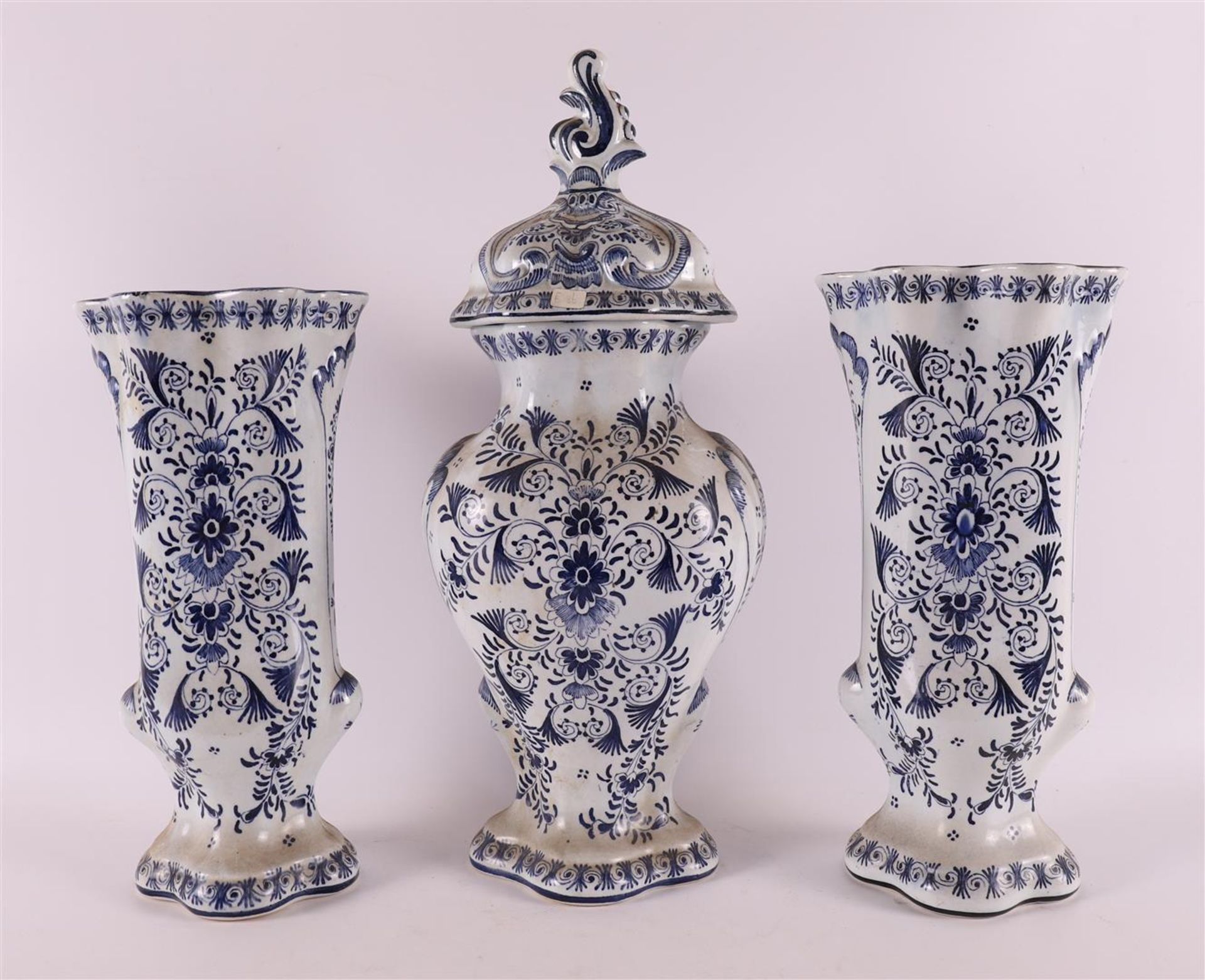 An earthenware three piece garniture, Louis XV style, late 19th century - Image 2 of 7