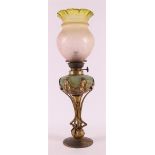 An Art Nouveau table lamp with satin glass shade, around 1900.