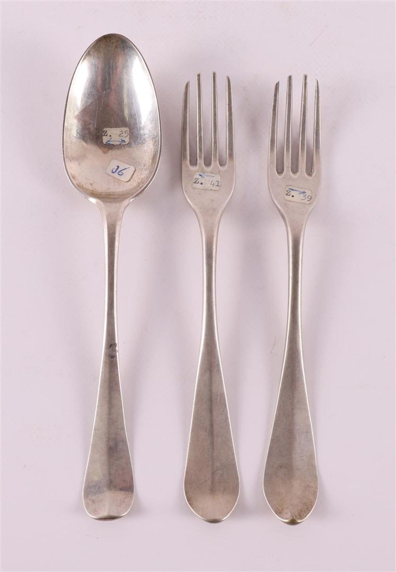A 2nd grade 835/1000 silver spoon and two forks, Groningen 18th century.