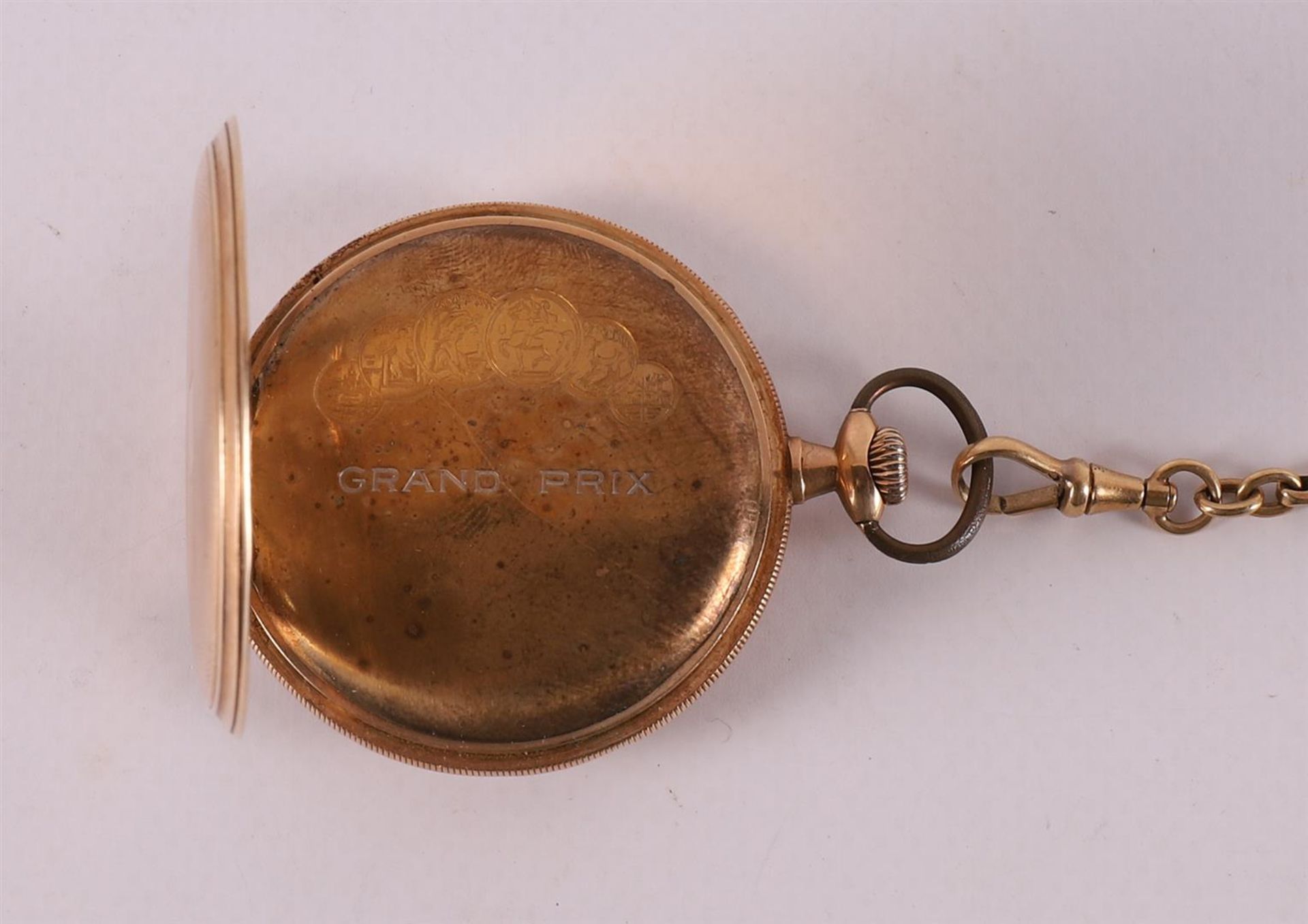 An Eterna men's vest pocket watch in 14 kt yellow gold engraved case with chain - Image 4 of 4