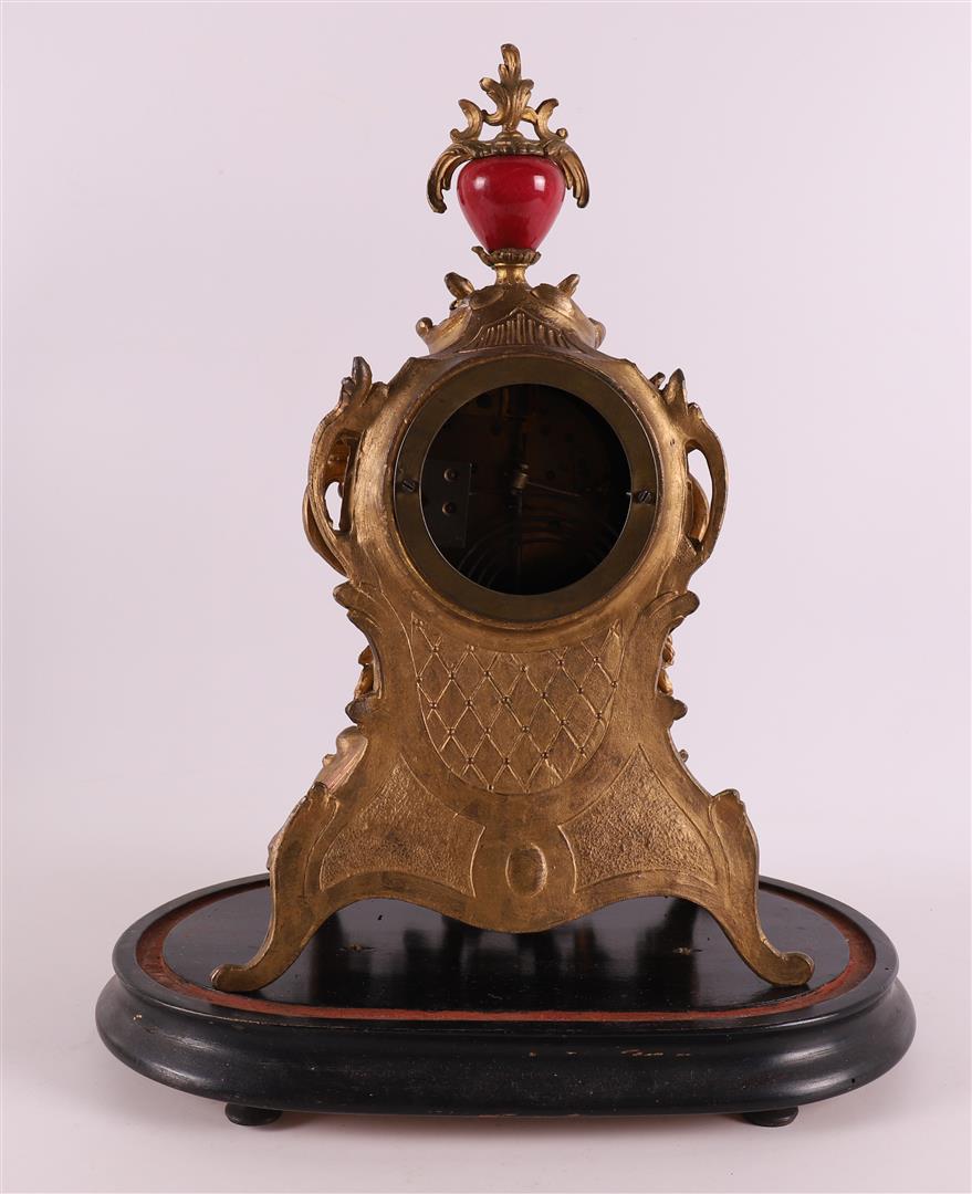 A gilded white metal mantel clock under a glass bell jar, France, 19th century. - Image 5 of 5