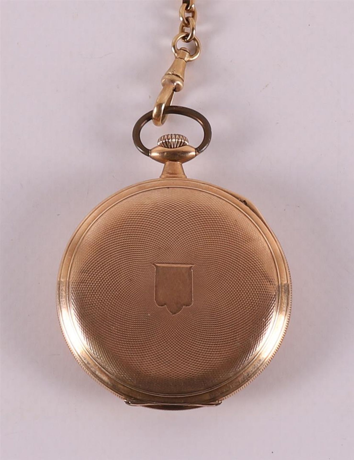 An Eterna men's vest pocket watch in 14 kt yellow gold engraved case with chain - Image 3 of 4