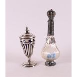 A clear crystal fragrance flask with silver mounting, including stopper, 19th ce