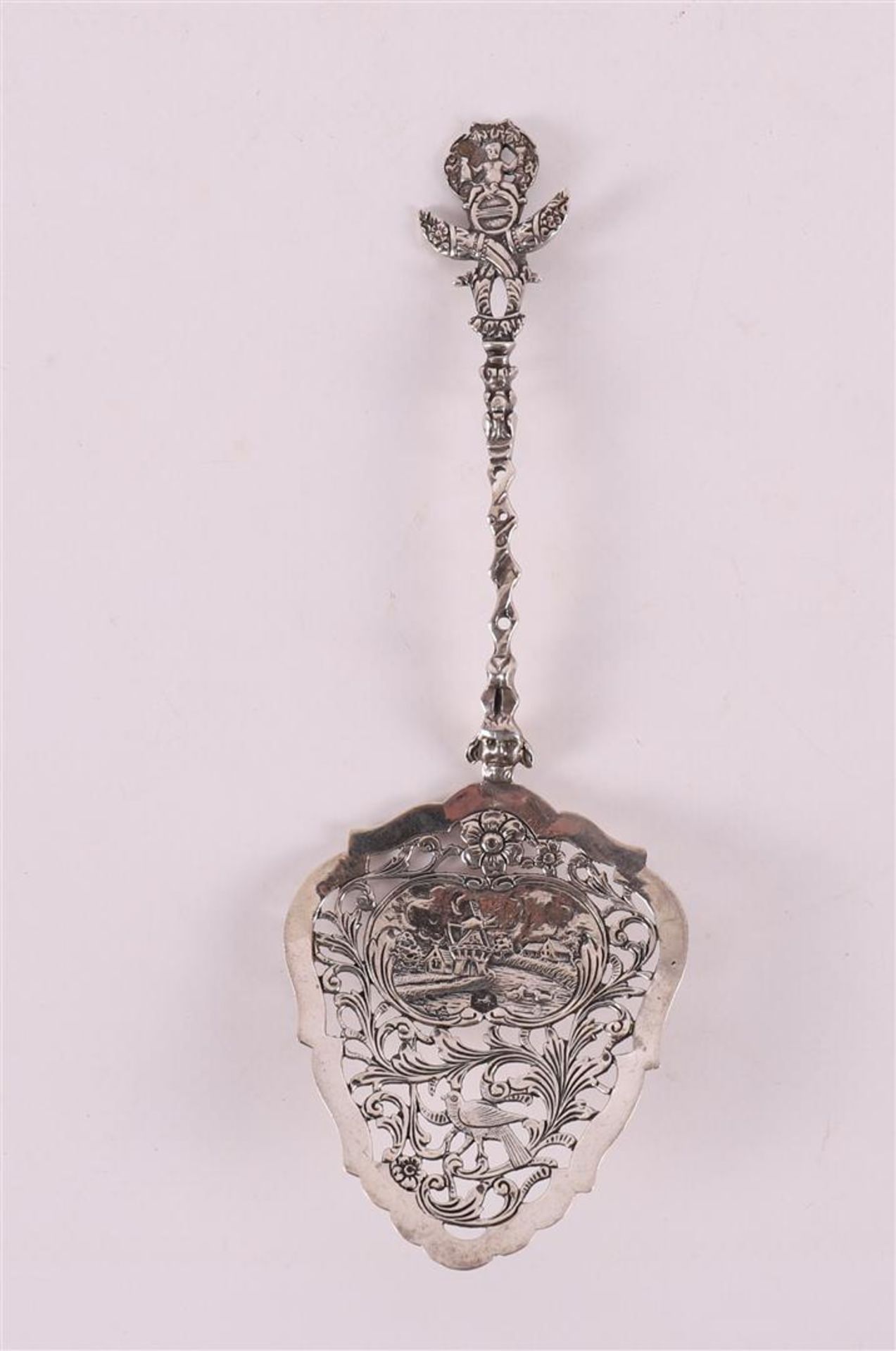 A second grade silver sugar sprinkle spoon, beautifully decorated, year stamp 19