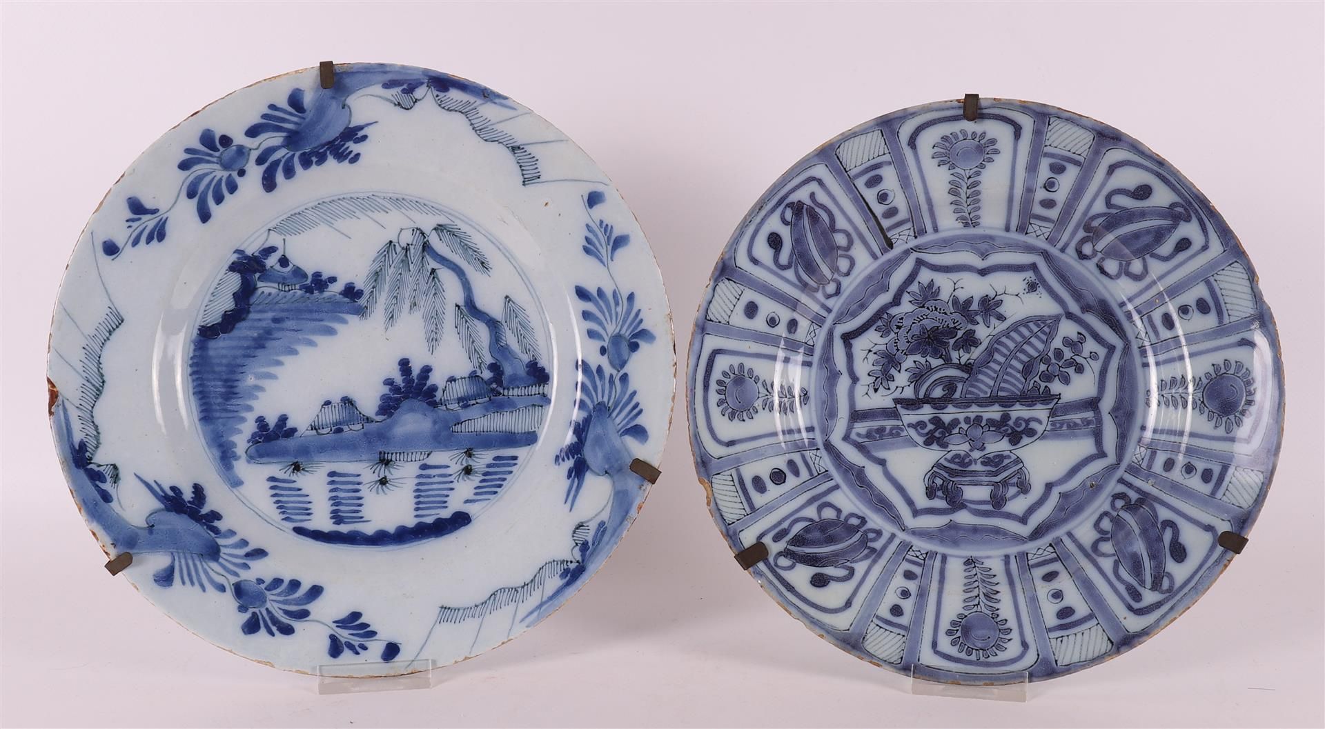 Two various Delft earthenware plates, 18th century.