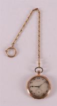 An Eterna men's vest pocket watch in 14 kt yellow gold engraved case with chain