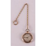 An Eterna men's vest pocket watch in 14 kt yellow gold engraved case with chain