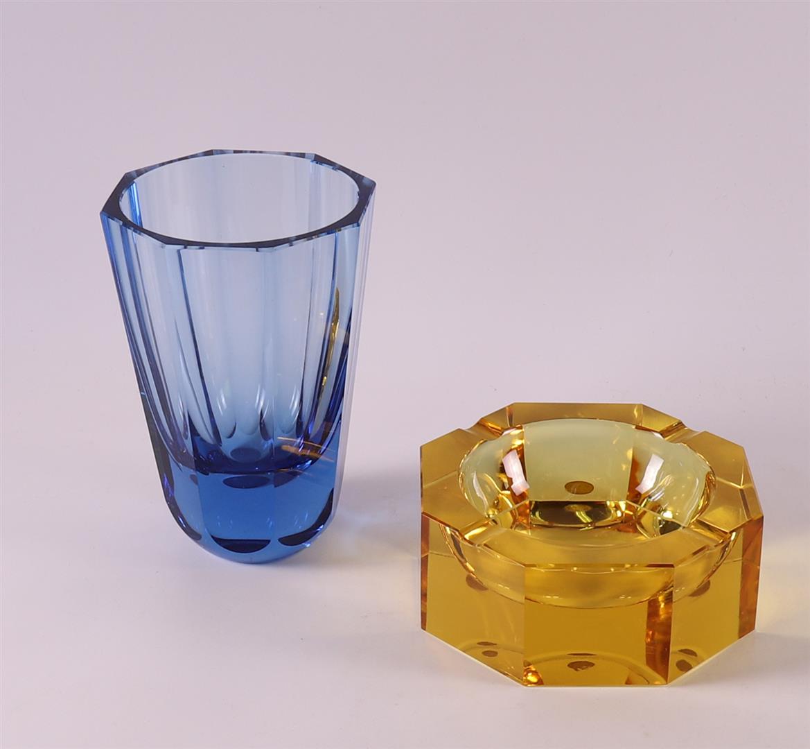 A yellow clear glass faceted ashtray, Austria, Moser Karlsbad, ca. 1930