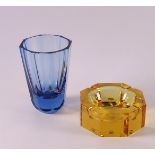 A yellow clear glass faceted ashtray, Austria, Moser Karlsbad, ca. 1930