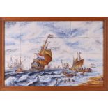 A 24-pass earthenware tile tableau of Dutch shipping, Makkum, 20th century.