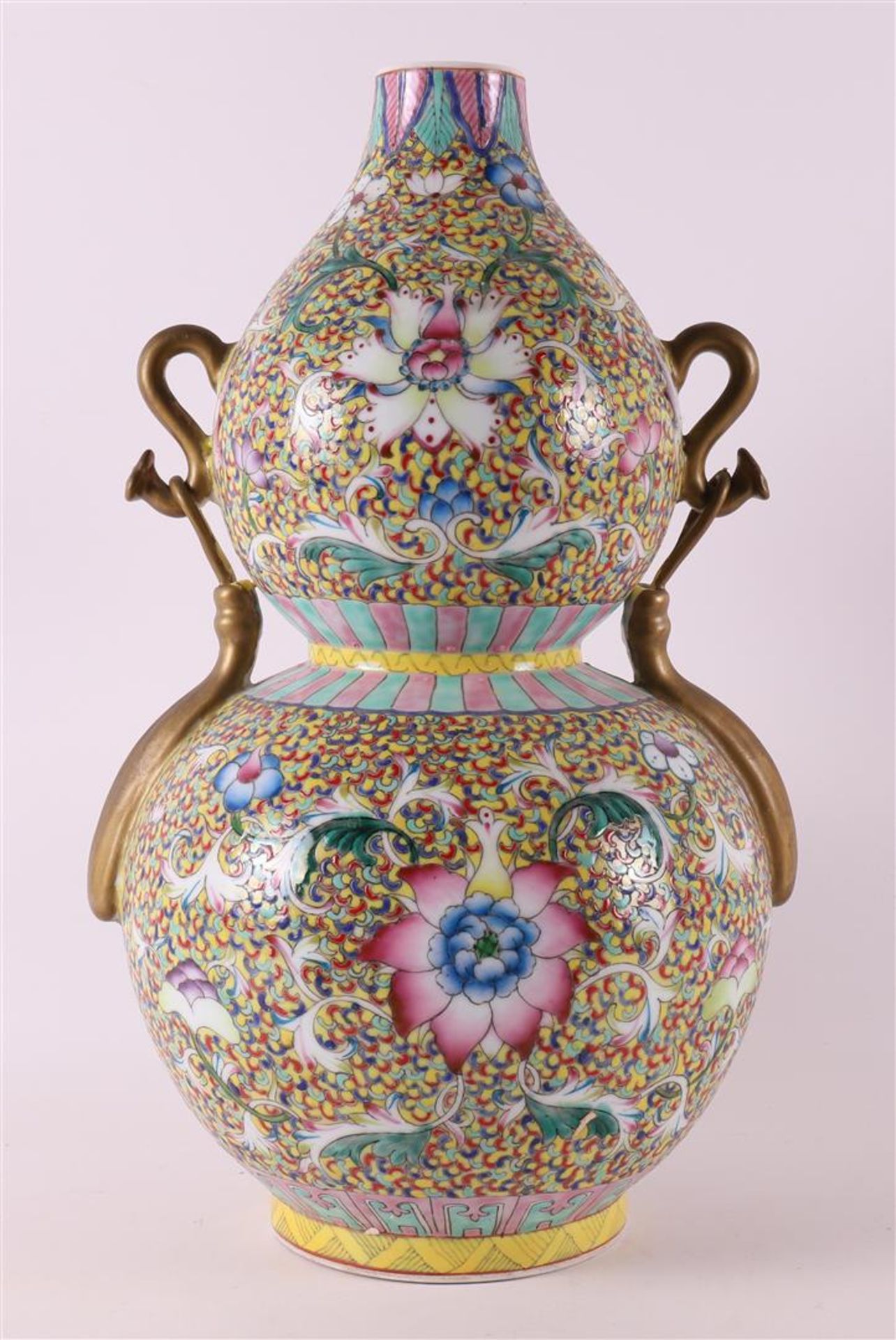 A porcelain millefleures gourd vase with handles, after Daoguang, China, 21st ce