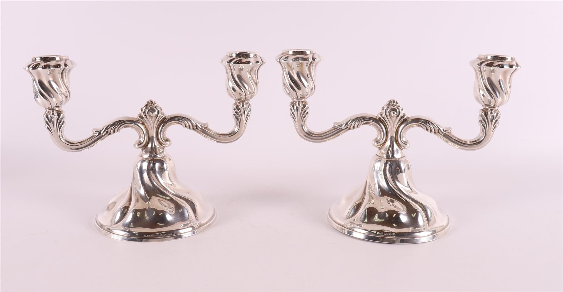 A set of 2nd grade 835/1000 silver two-light candlesticks. - Image 4 of 6