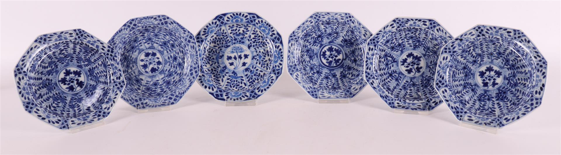 A series of six blue and white porcelain dishes, China, 19th century.
