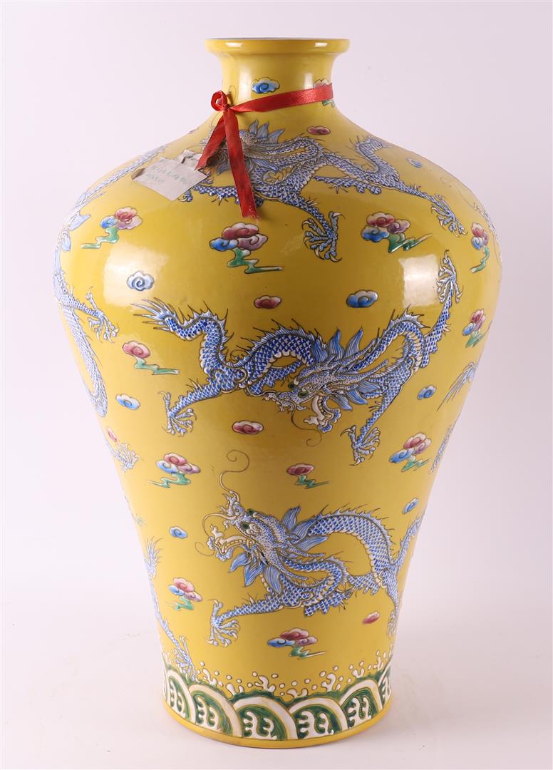 An imperial yellow porcelain baluster vase, antique example Jiaqing.