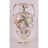 A pottery baluster-shaped vase with handles, ca. 1915.