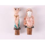 Two various decorative porcelain corks of erotic female nudes, ca. 1930.