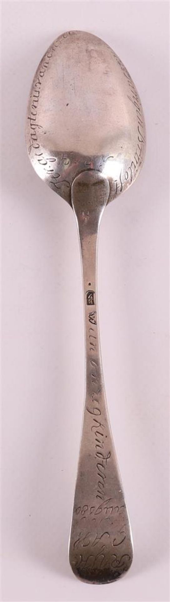A silver memorial spoon with text, Groningen, year letter 1797/98. - Image 4 of 4