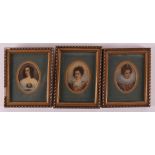 Three various portrait miniatures in frame, 1st half 20th century.