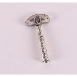 A 2nd grade silver corkscrew with twisted sleeve and inlaid with mother-of-pearl