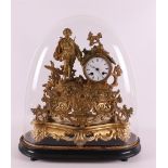 A gilded white metal mantel clock under glass dome France 19th century.