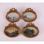 Four various landscape miniatures in gilded frame, around 1900.