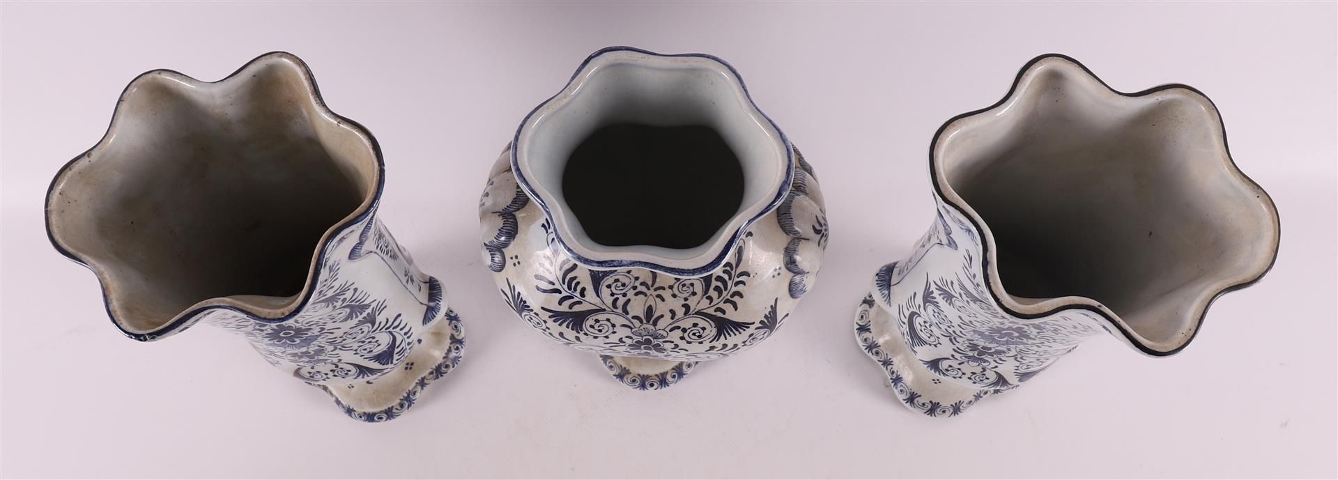 An earthenware three piece garniture, Louis XV style, late 19th century - Image 3 of 7