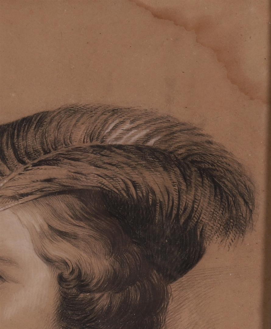 European school 19th century 'Portrait of man with cap and feather', - Image 3 of 3