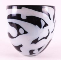 A white/black glass unica vase, design & execution Cees van Olst, Diever.