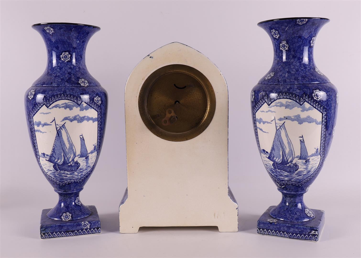 A three piece earthenware pendulum set, early 20th century. - Image 2 of 6