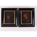 German school 18th/19th century 'Portrait of man with glass' + 'Portrait of man