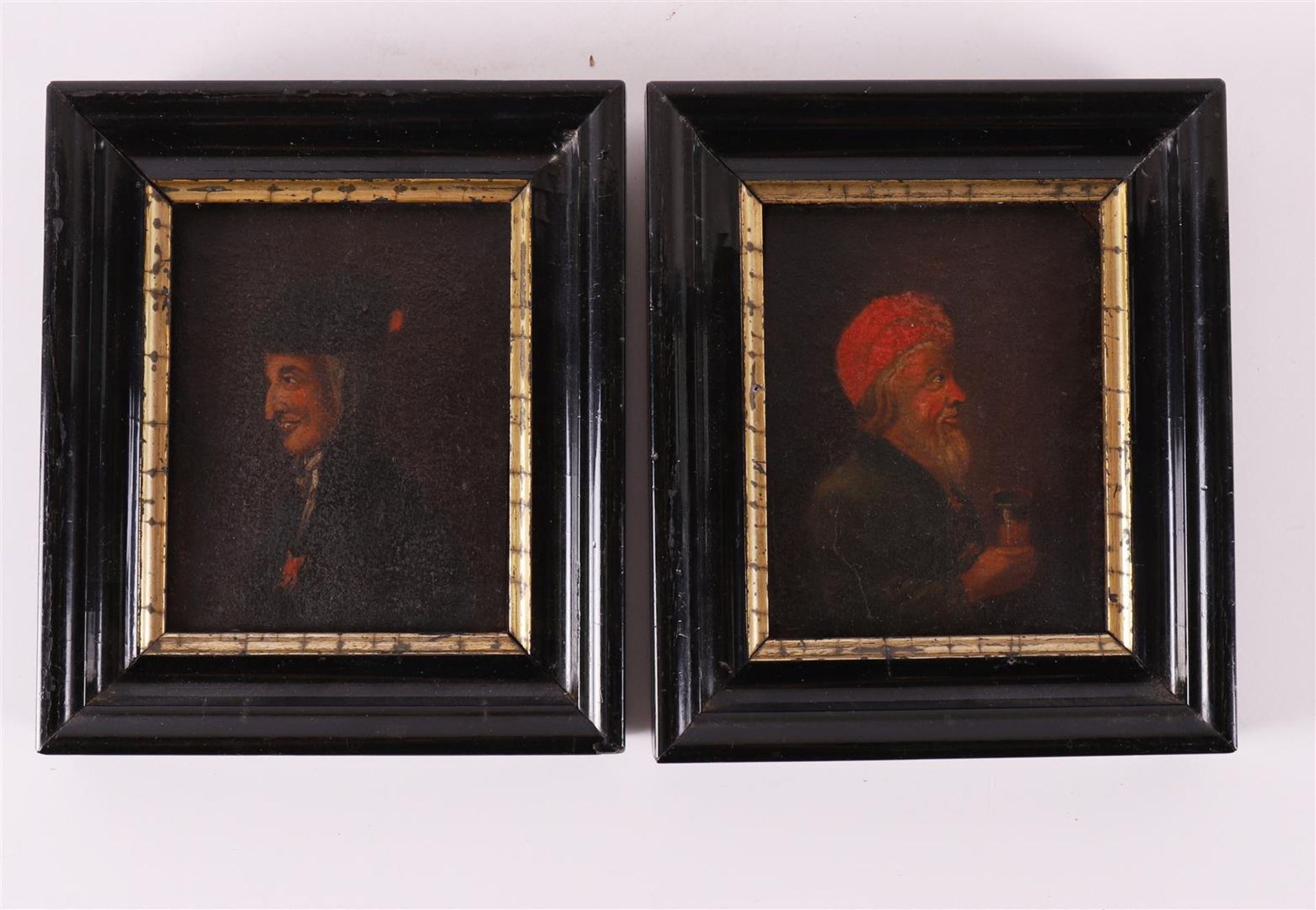 German school 18th/19th century 'Portrait of man with glass' + 'Portrait of man 