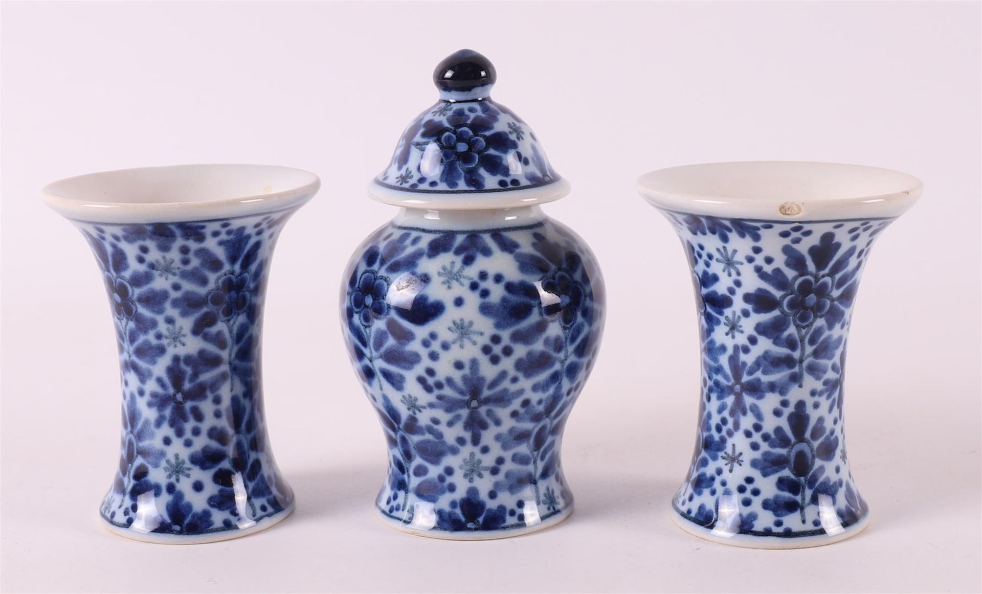 An earthenware miniature garniture, after an antique Chinese example, Makkum Tic - Image 3 of 8