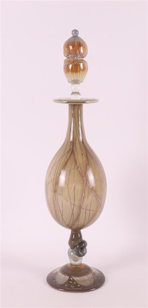 A brown hand-blown glass decanter, Germany Vera Walther 20th century.