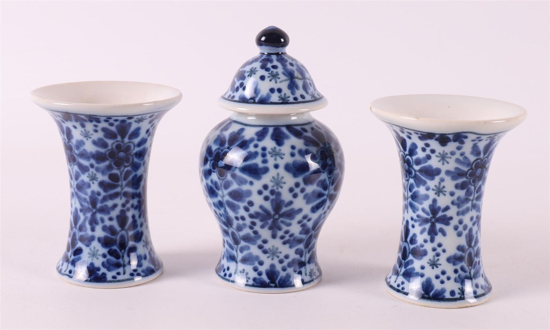 An earthenware miniature garniture, after an antique Chinese example, Makkum Tic - Image 4 of 8