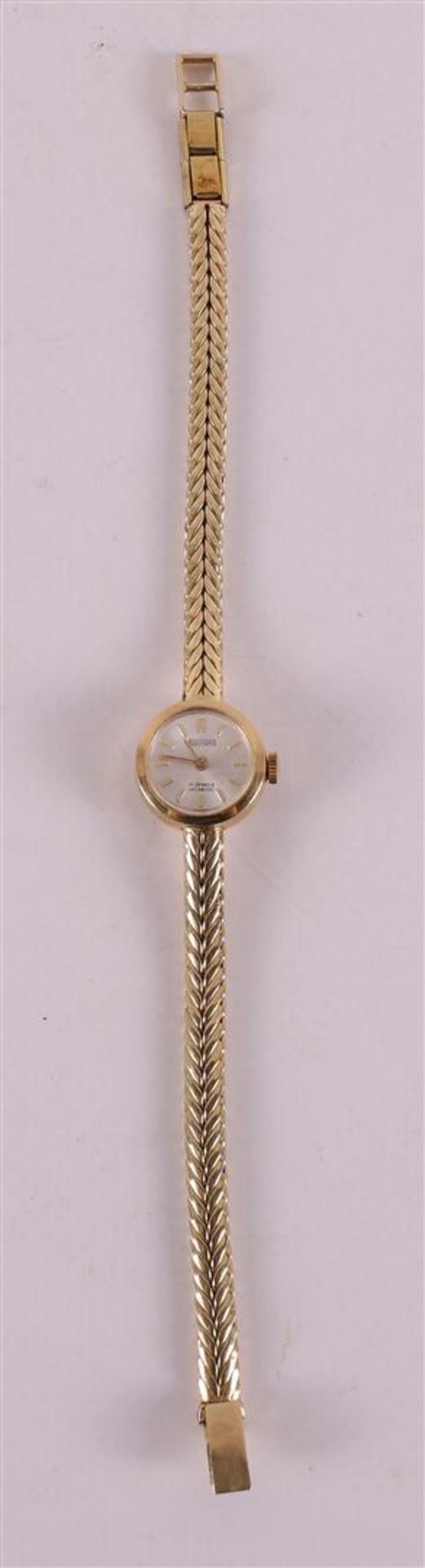 A women's wristwatch in a 14 kt gold case and ditto gold strap, marked: Restatio - Image 2 of 3