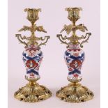 A pair of porcelain Imari one-light candlesticks, Japan, circa 1900.