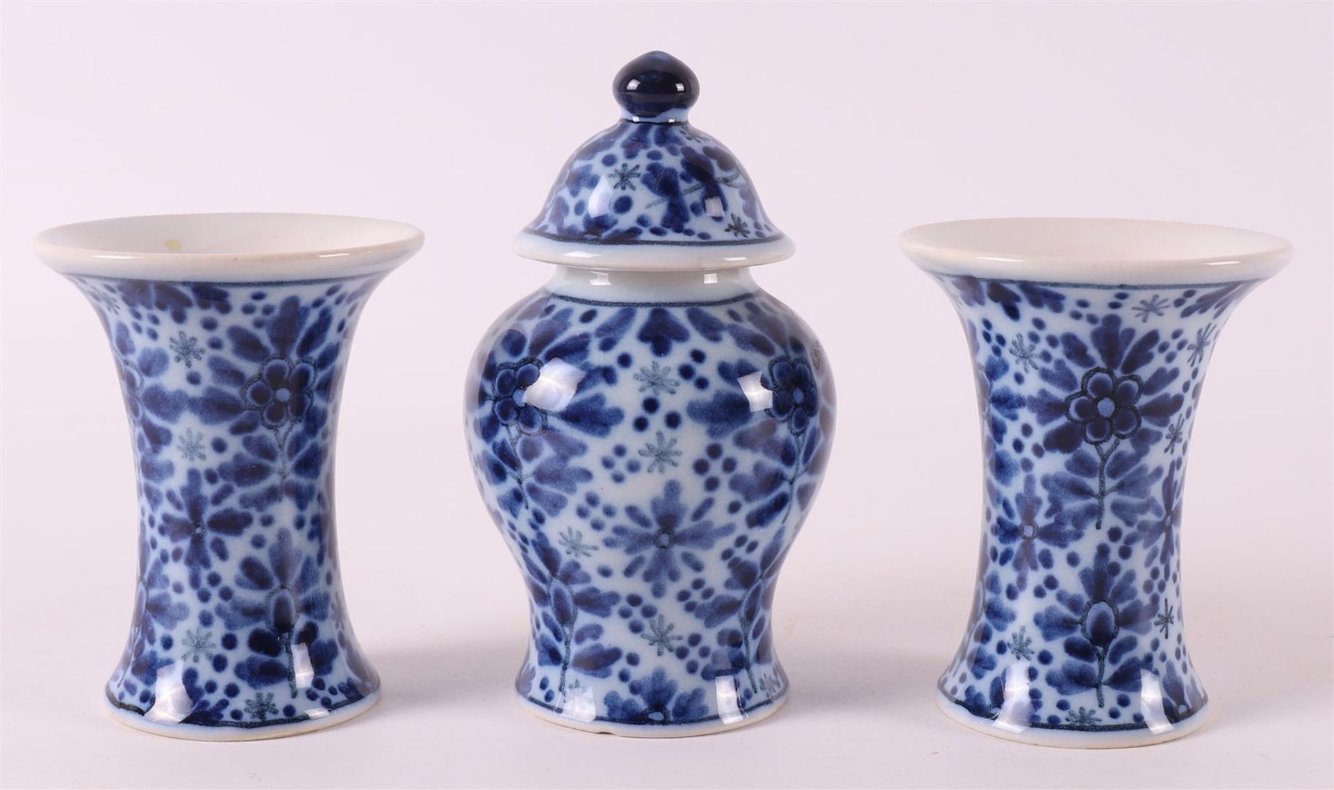 An earthenware miniature garniture, after an antique Chinese example, Makkum Tic - Image 2 of 8