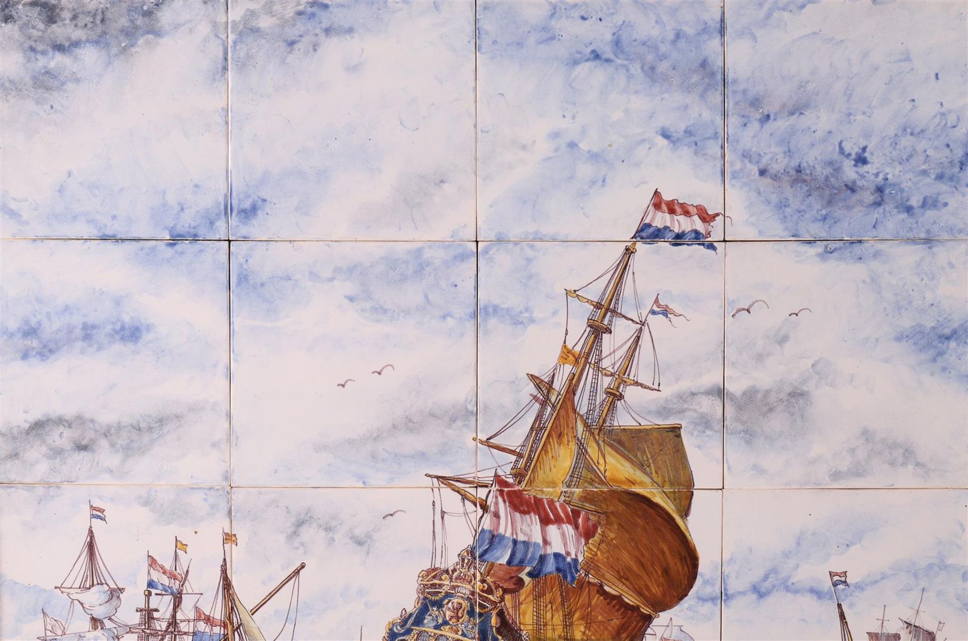 A 24-pass earthenware tile tableau of Dutch shipping, Makkum, 20th century. - Image 2 of 5