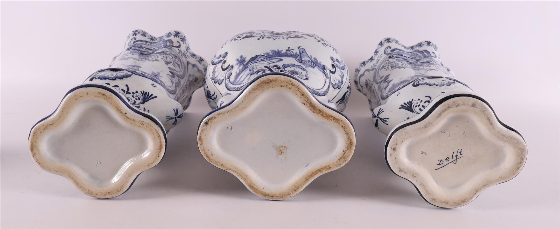 An earthenware three piece garniture, Louis XV style, late 19th century - Image 4 of 7