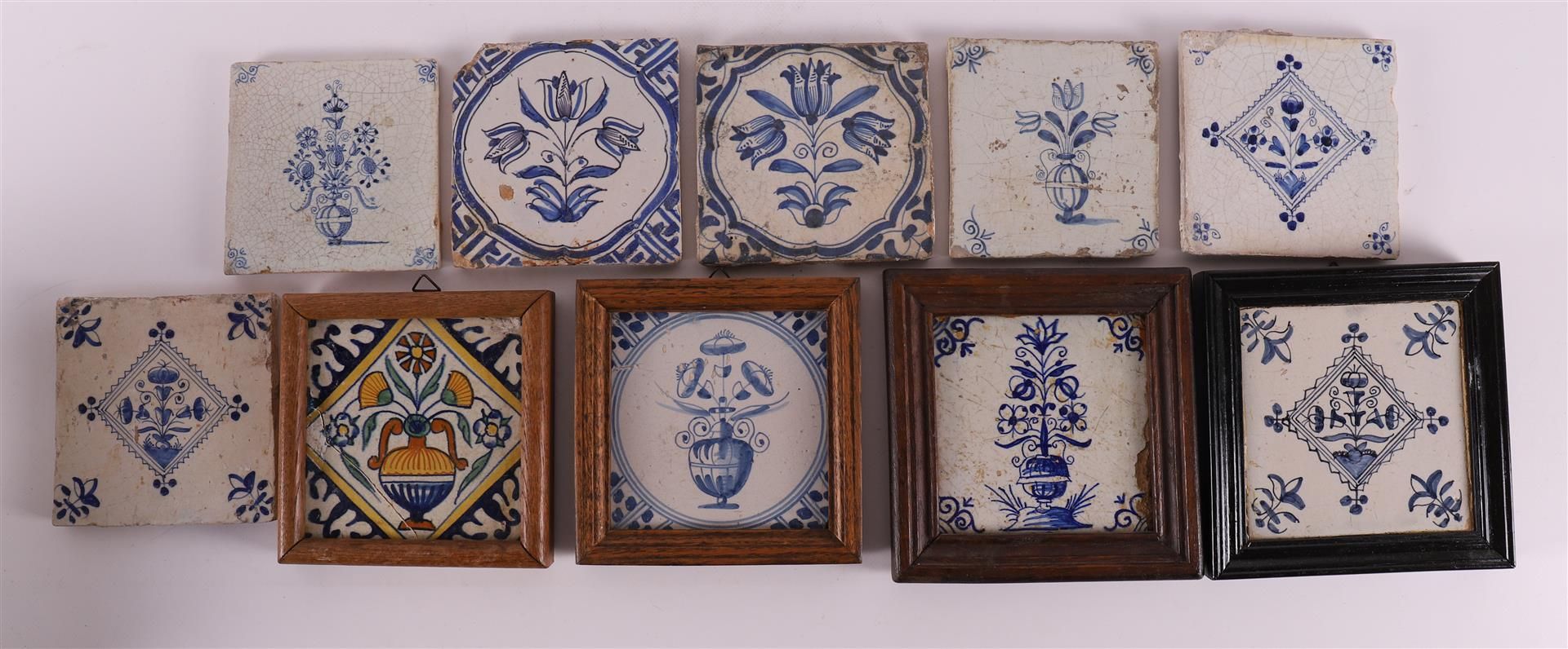 A series of ten various flower tiles, Holland 17th/18th century.