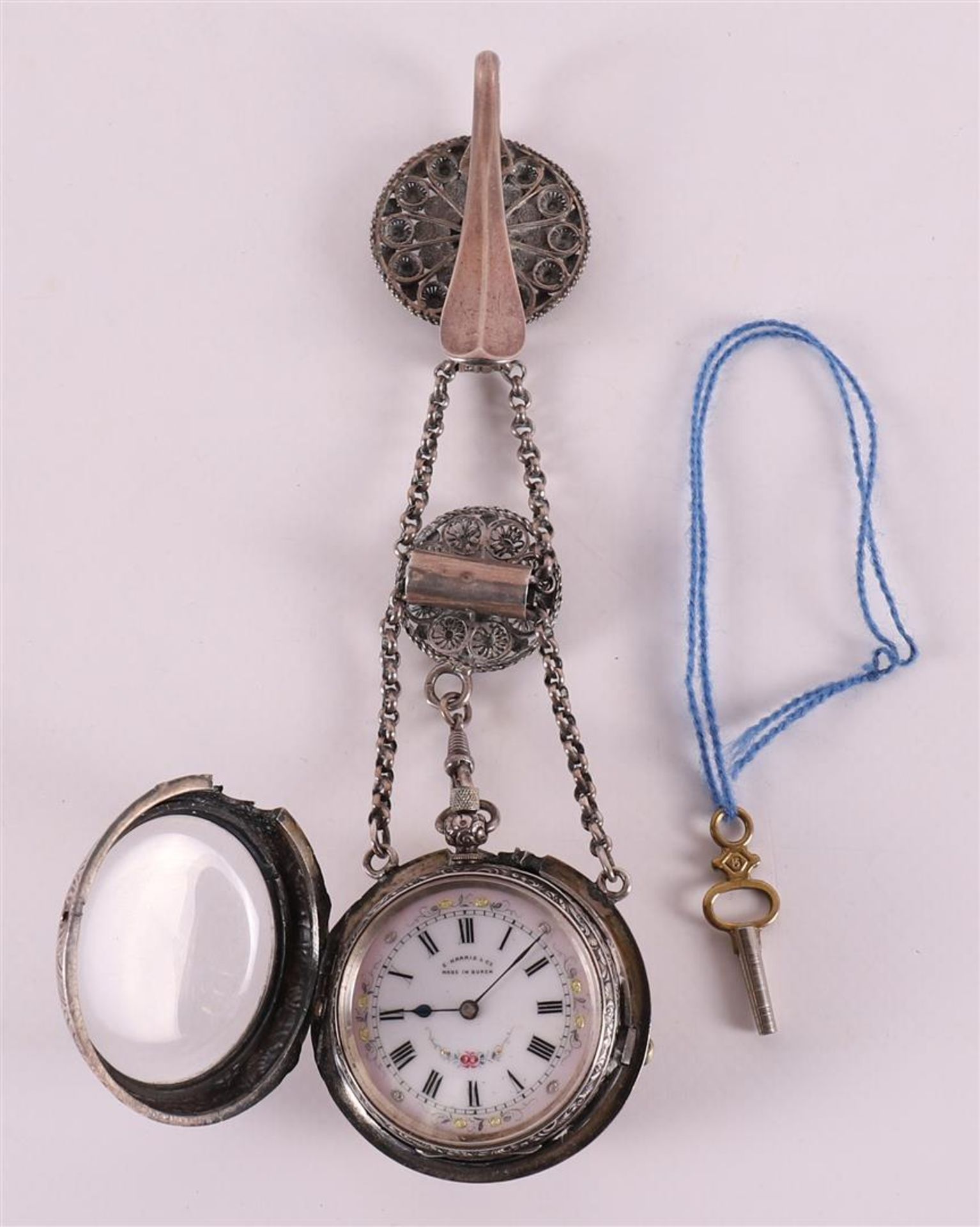 A men's vest pocket watch in silver case, ditto outer case, England, 19th centur - Image 3 of 3