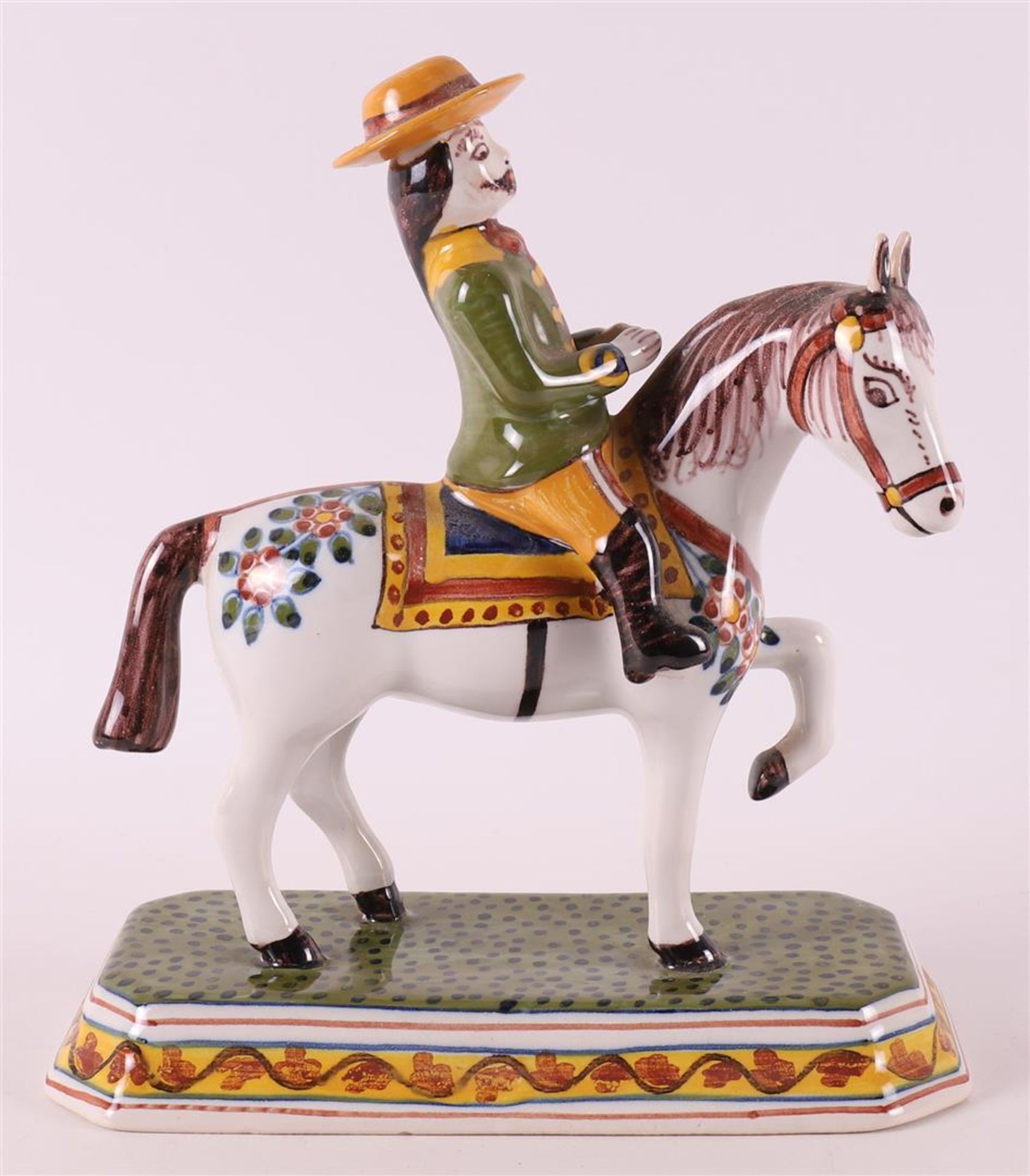 A polychrome pottery rider on horseback, Makkum, mid 20th century.