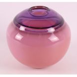 A pink and purple clear glass spherical unica vase, signed 'F. Meydam