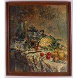 Dutch school 20th century 'Still life with flowers in a vase and fruit',